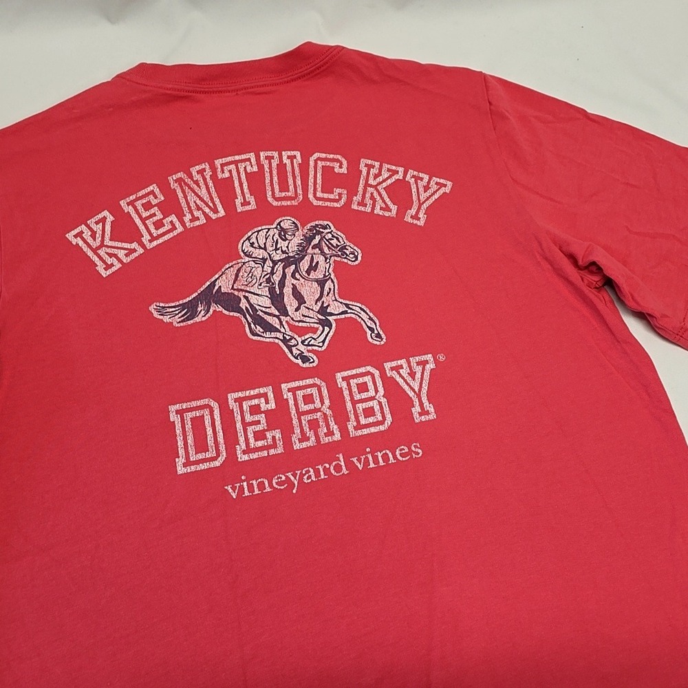 Vineyard Vines T-Shirt Womens L Red Kentucky Derby Horse Graphic Pocket Tee
